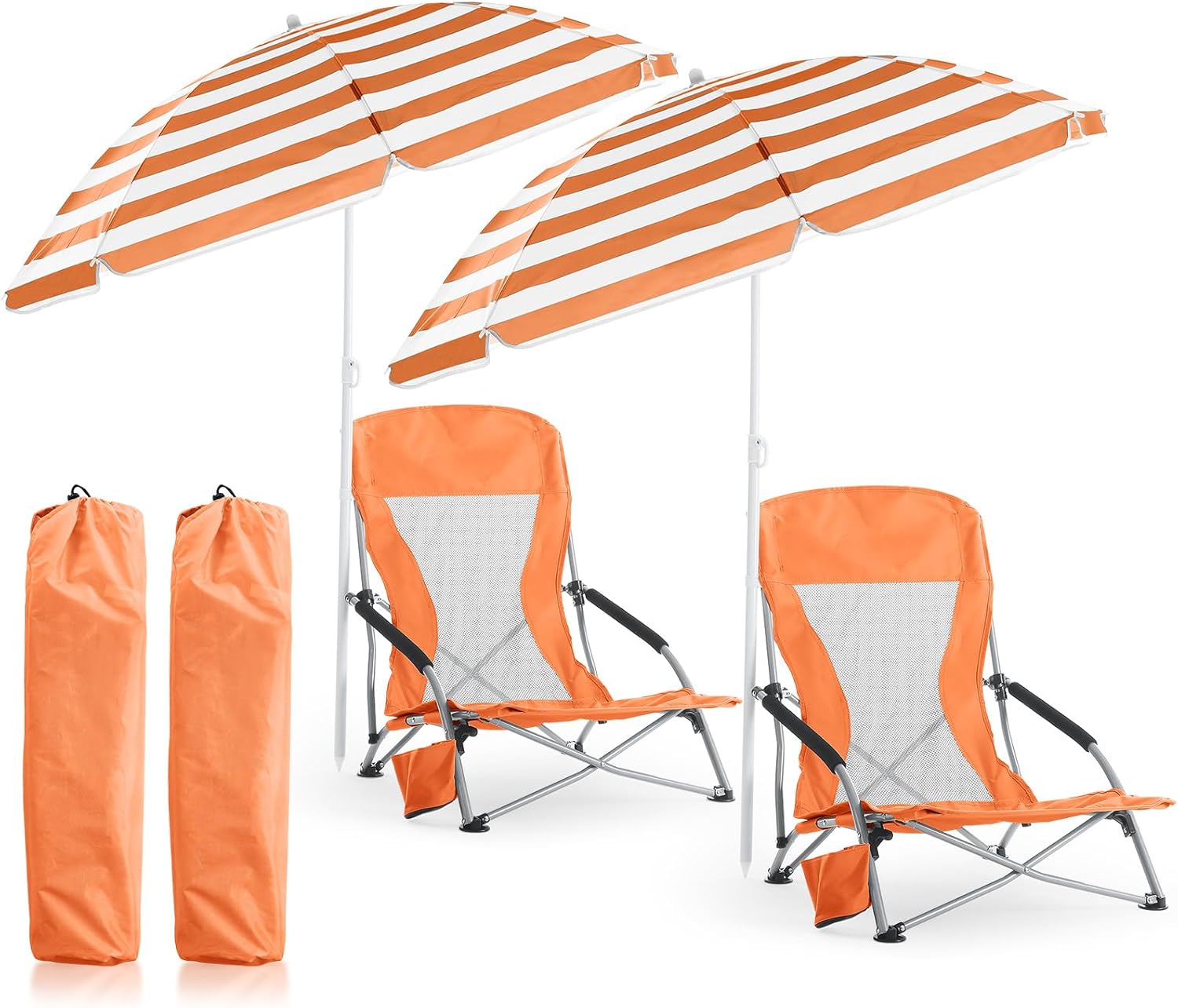 Huwena 2 Pack Beach Chair for Adult with 2 Umbrella Low