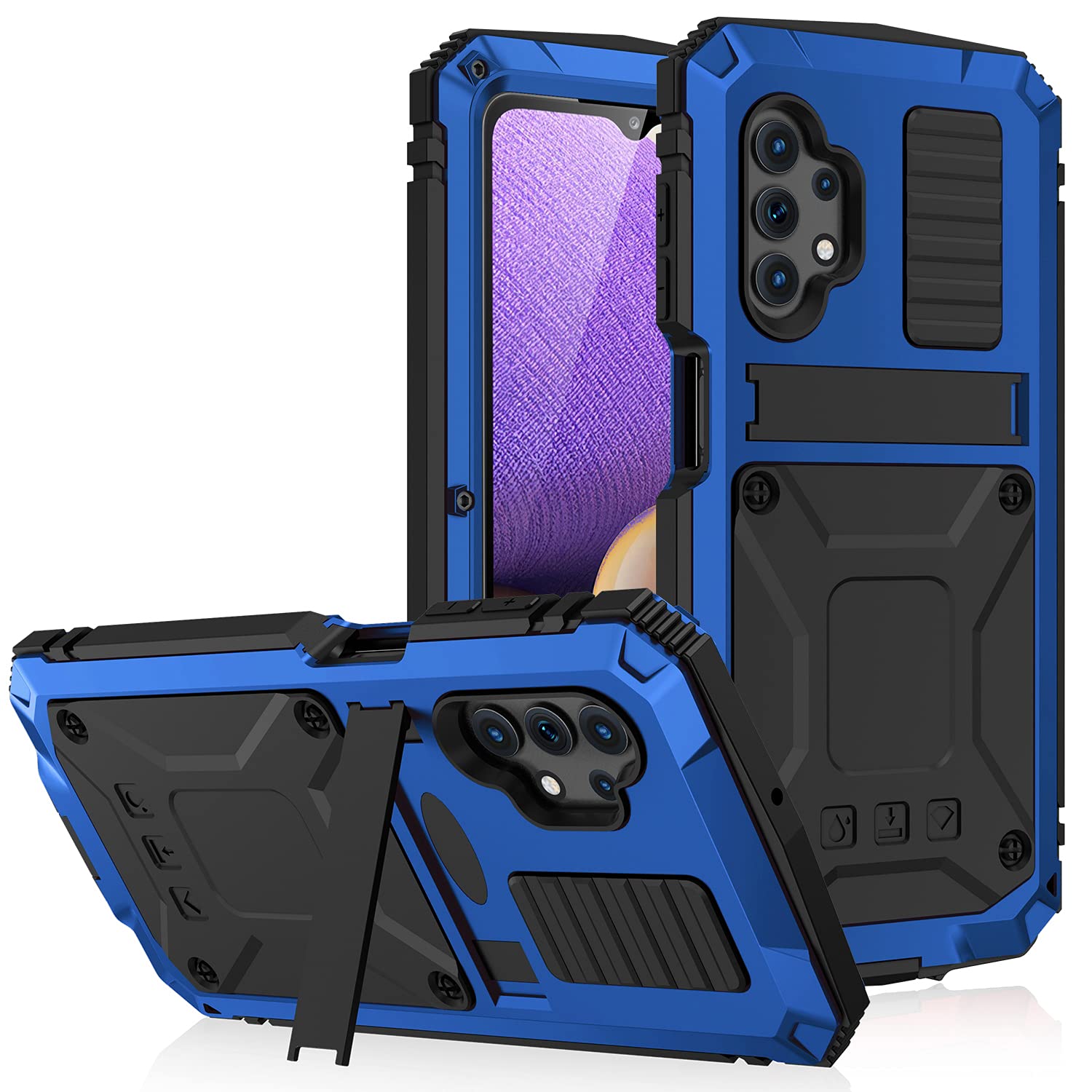 Simicoo Samsung A32 4G Metal Case with Screen Protector Military Rugged Heavy Duty Shockproof with Stand Full Cover case for Samsung A32 4G (A32 4G, Blue)