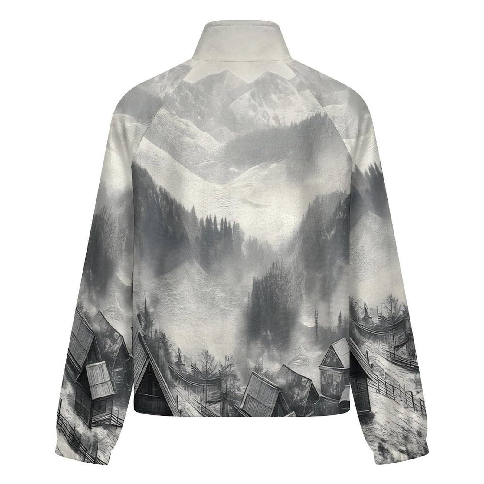 OFFSUM Veste Polaire Pour Femme - Paysage De Montagne Veste D'Hiver Coupe-Vent Pour Le Sport En Extérieur, Manteau Avec Poche, Cardigan Tendance.