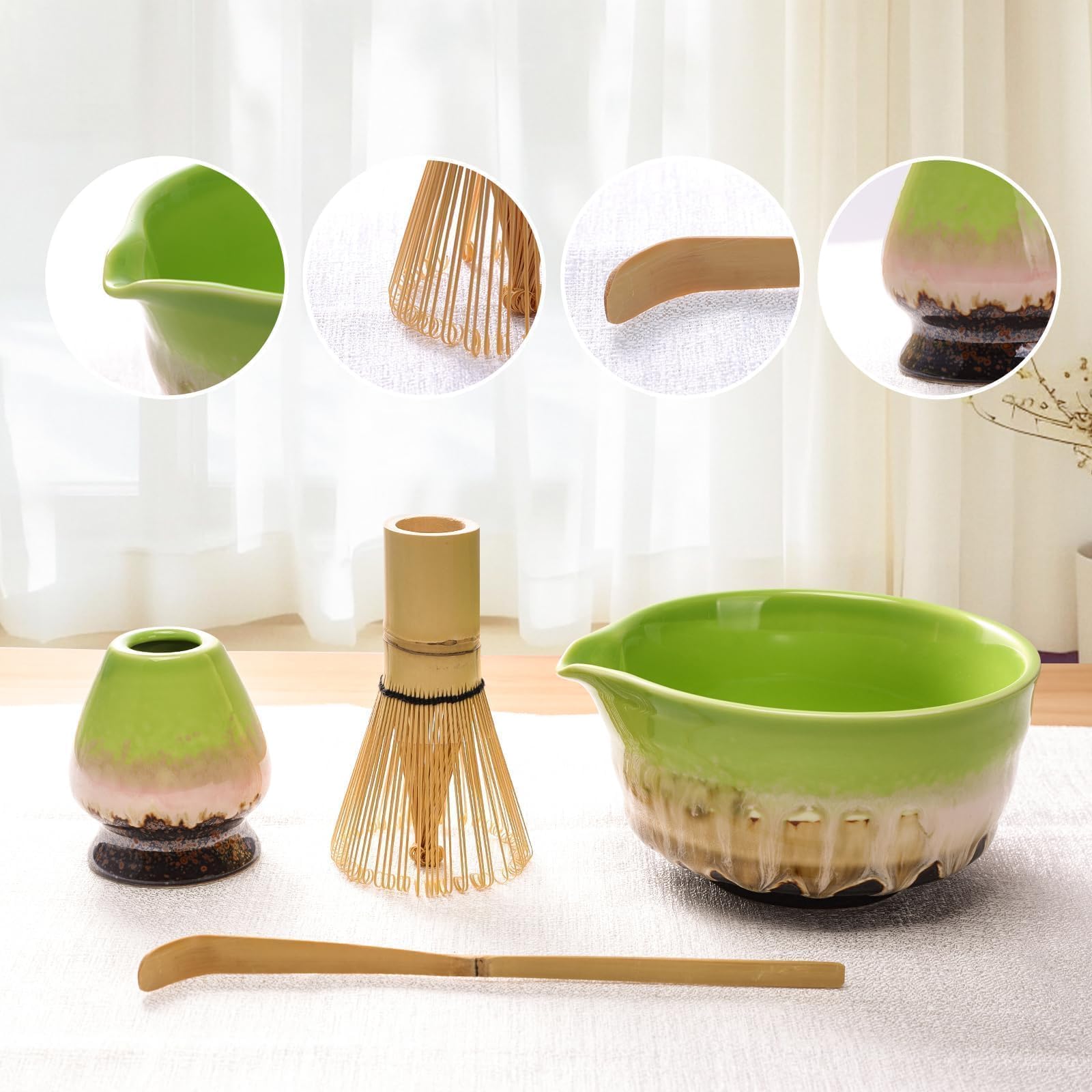 Hippodance Kit Matcha, Set Tè Matcha 7 Pezzi, Frusta Matcha, Setaccio da Matcha, Ciotola Matcha, Supporto Chasen e Cucchiaio Matcha, Kit Matcha ideale per la Preparazione del Tè Matcha