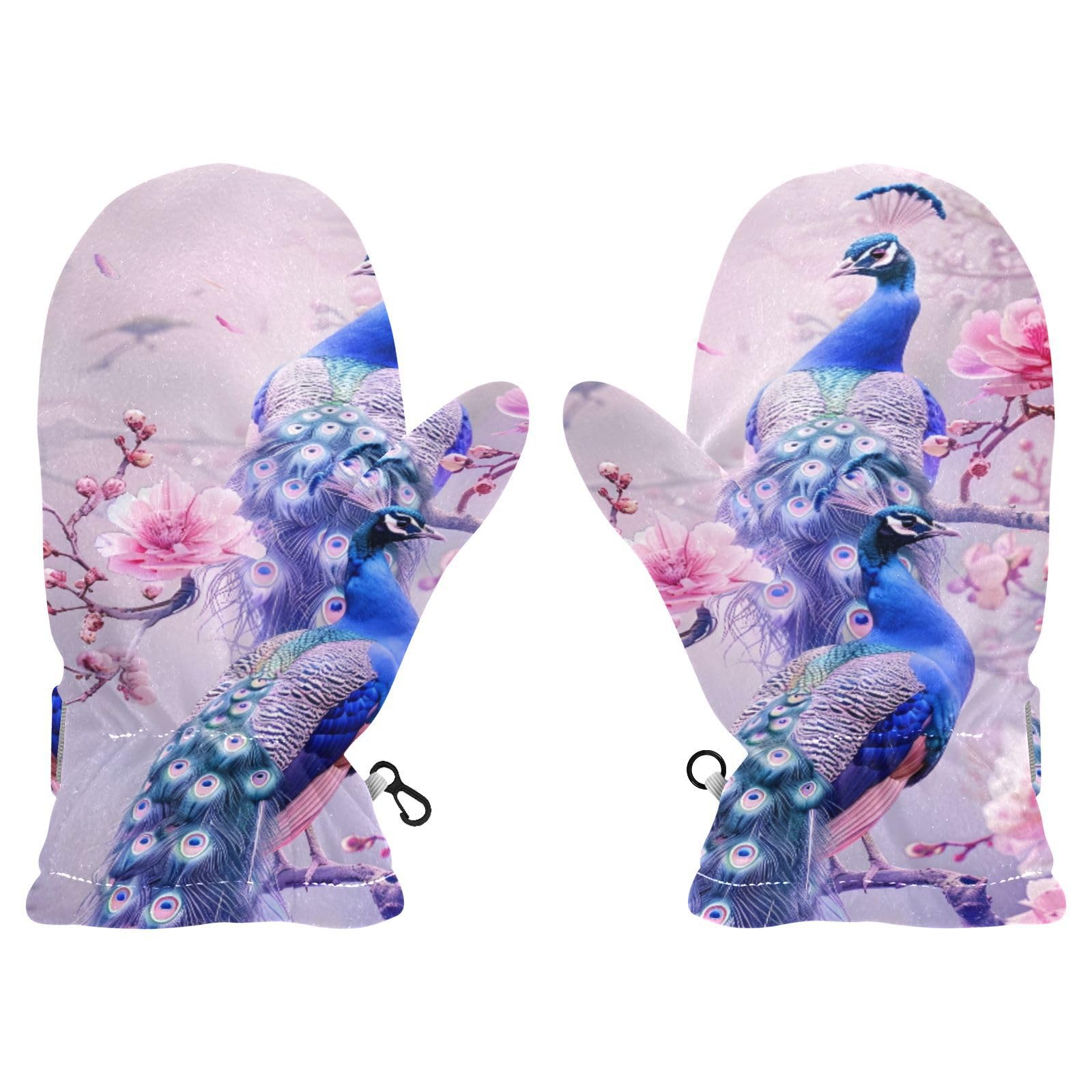 Kid's Winter Gloves Children Warm Gloves A Pair Of Pale Blue Peacocks for Boys Girl Age 4-6 Years