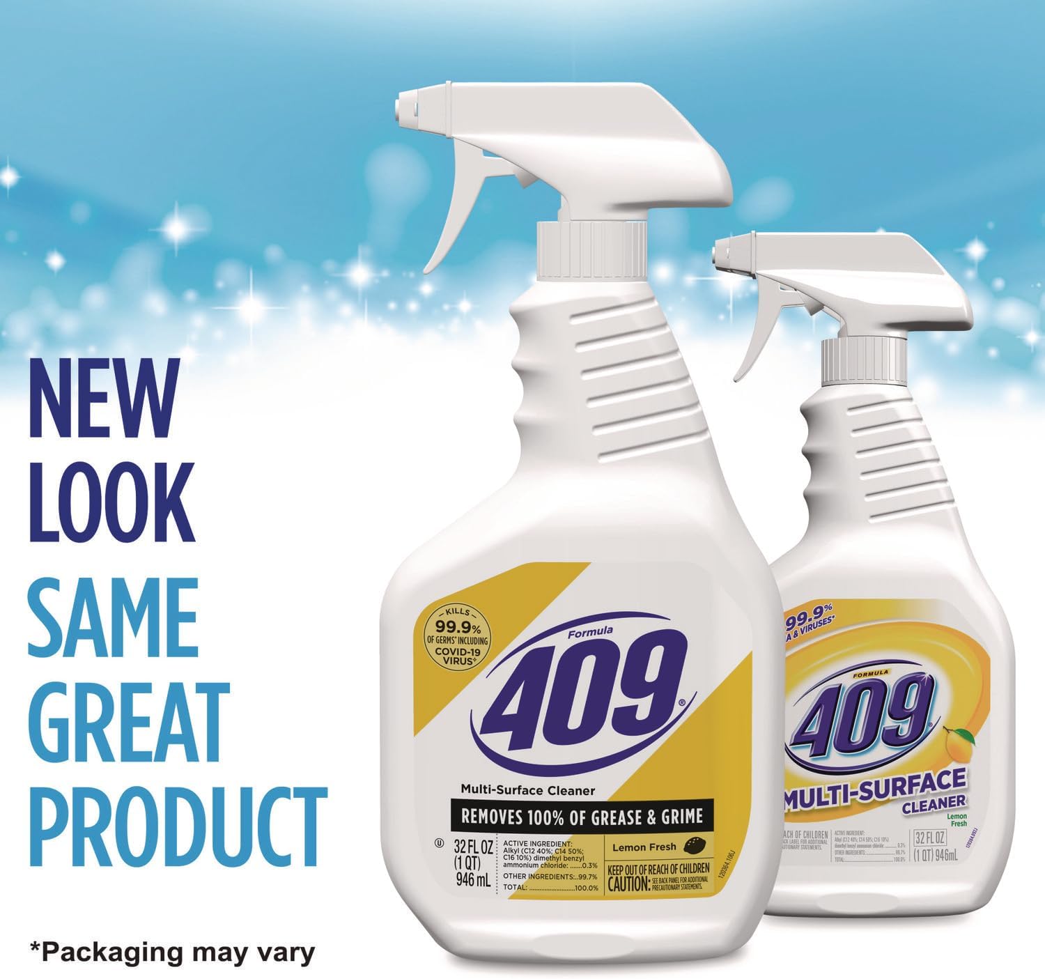 409 Multi-Surface Antibacterial Cleaner Degreaser Spray 32 Fl Oz, Lemon Scent, Kills 99.9% of Germs and Viruses bundled with Microfiber Cleaning Cloth