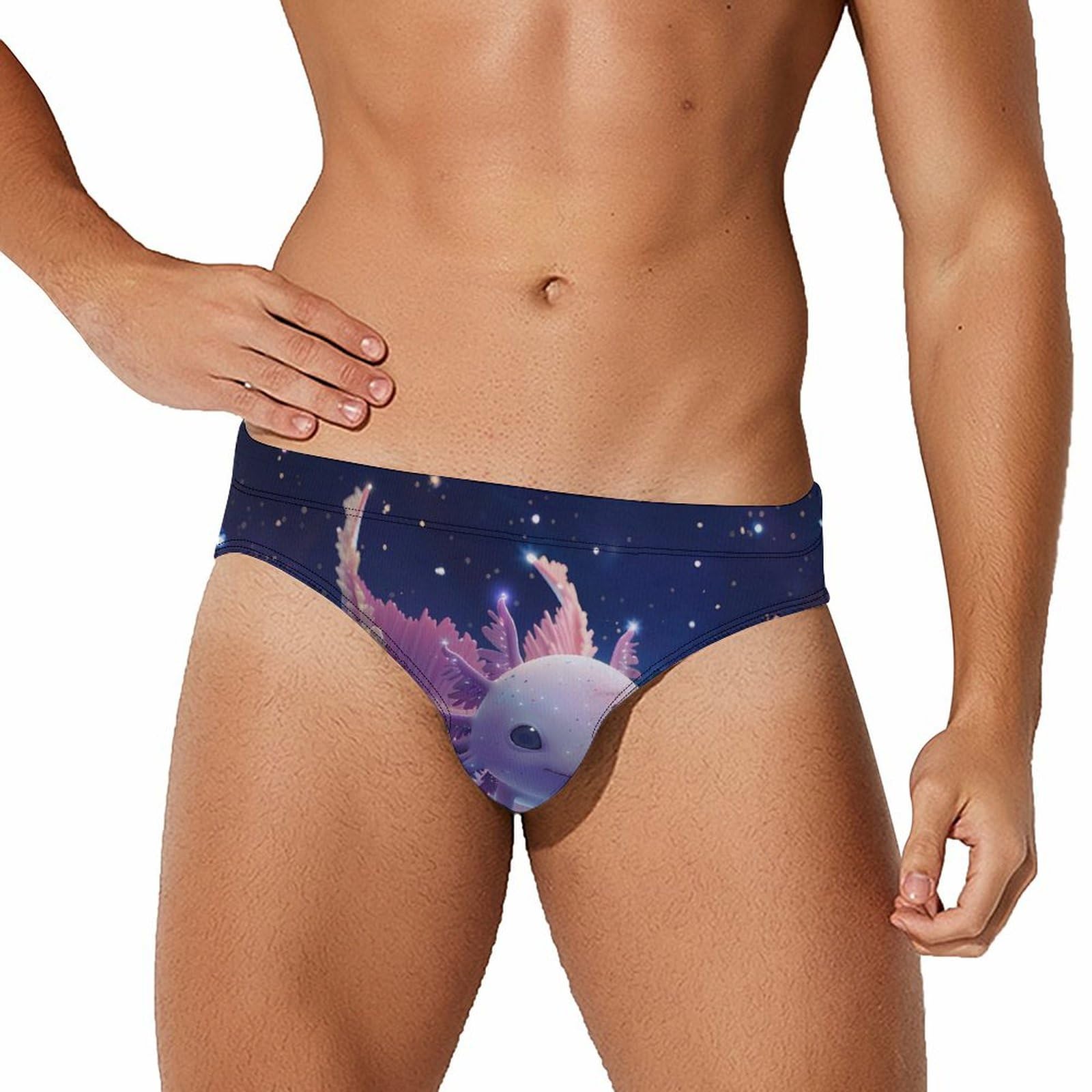 Cute Axolotl Galaxy Mens Swim Briefs Bikini Swimwear Print Beach Shorts Sexy Swimsuit S
