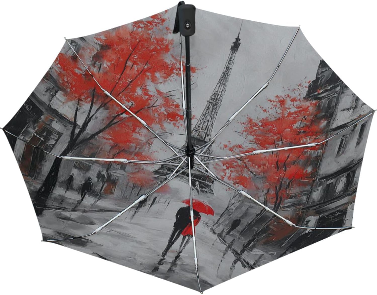 Vdsrup Paris Eiffel Tower Auto Umbrella Open Close Oil Painting Art Anti UV Umbrella Compact Windproof Parasol Umbrellas for Travel Car School Sun Rain