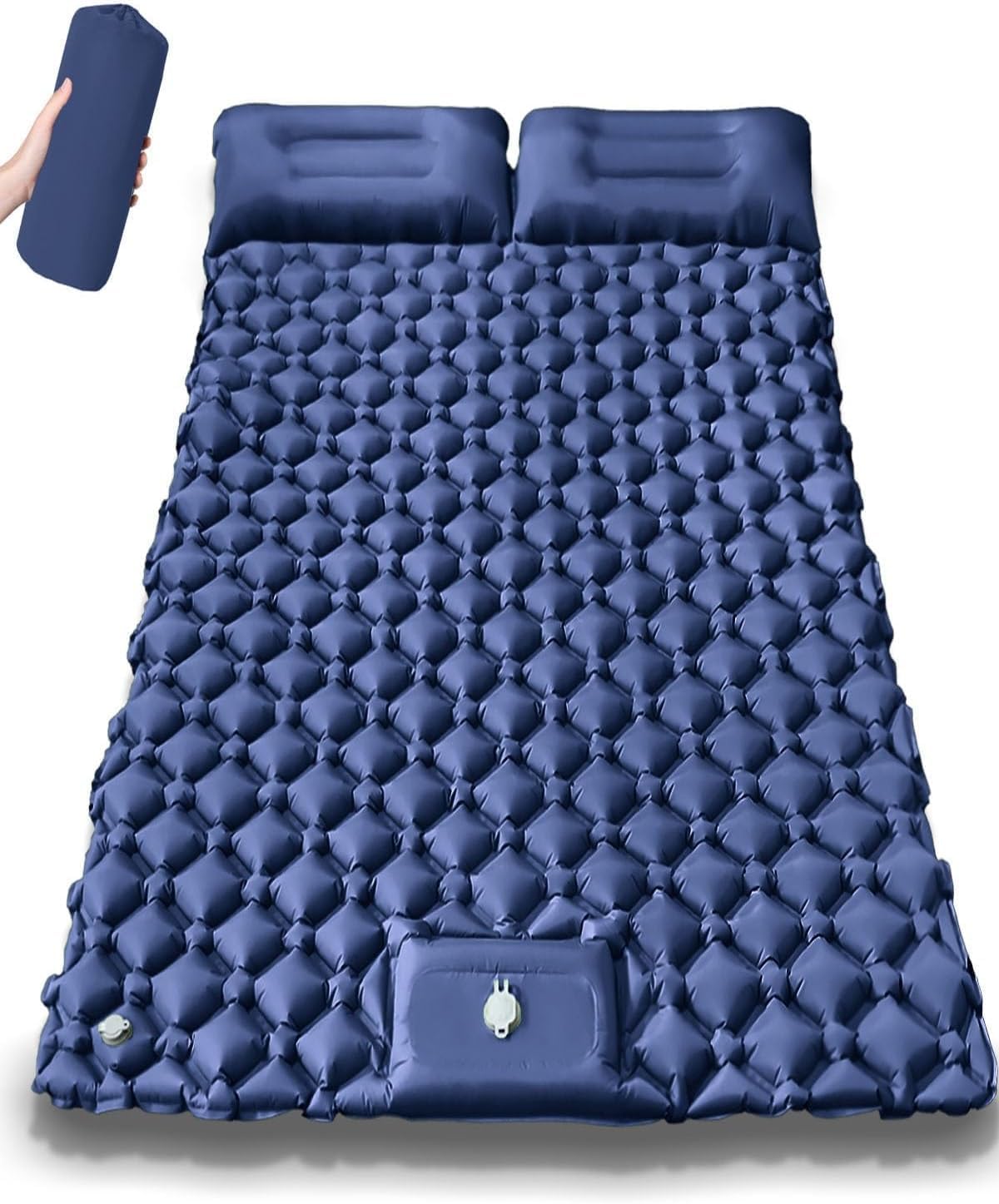 Lounge Mat- Self Inflating Air Sleeping Pad with Pillow, Thick Memory Foam Camping Mattress with Built-In Pump, Lightweight Portable Bed for Backpacking, Hiking, Tent and Car Travel (Double-blue)