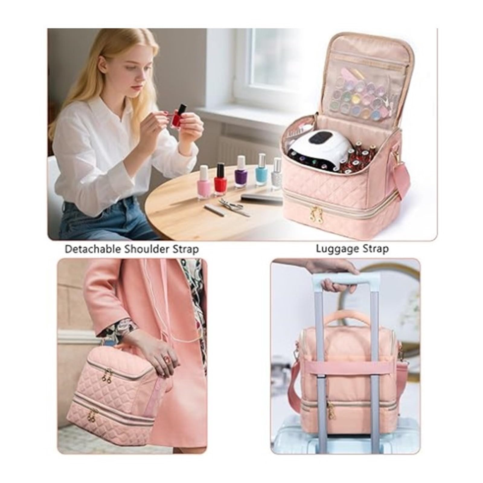 Organizer na Lakier Przenośna Etui Na Organizer Do Lakierów Paznokci, Mieszczące 48 Butelek, Woreczek Narzędzia Manicure Podróżna Torba(Pink)