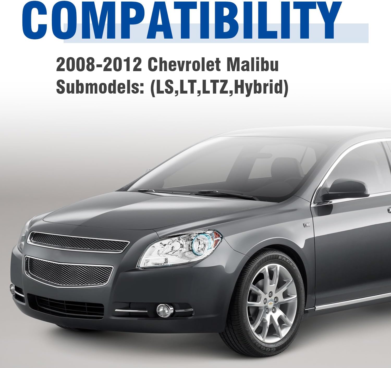 Headlight Assembly with Bulbs Compatible with 2008-2012 Chevy Chevrolet Malibu 4 Door Headlamp (Not Fit 2008 Malibu Classic Model) Replacement Driver and Passenger Side