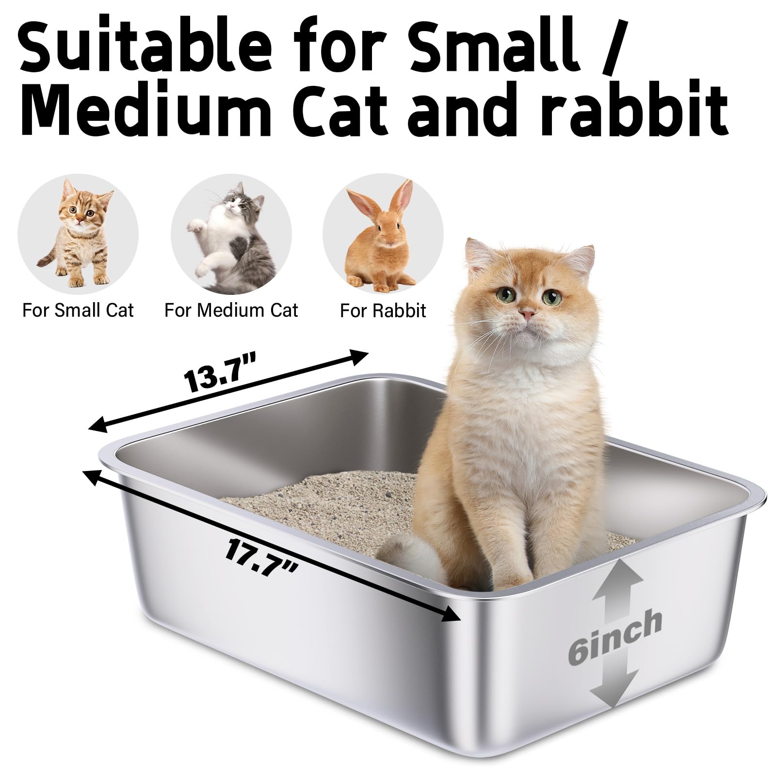 FUTAM Stainless Steel Litter Box 2 Pack, Metal Litter Box for Cat, Easy Clean Non Stick Easy Entry No Smell Steel Litterbox for Kitty/Rabbit - image 2