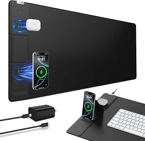Wireless Charging Mouse Pad with Foldable Phone Holder, 31.5"x15.8" Extended