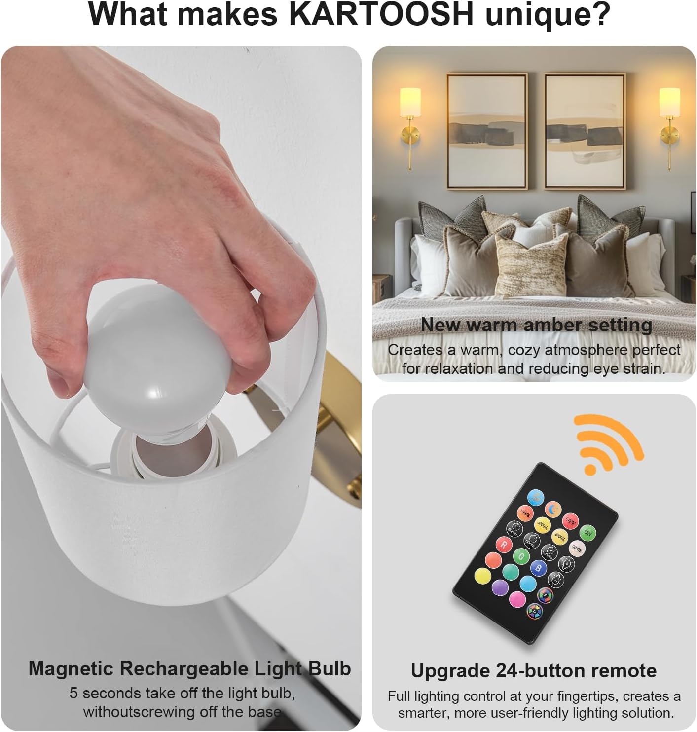 Battery Operated Wall Sconces Set of Two,Wireless Rechargeable Wall Light With Remote Control, Dimmable, Amber Light/Warm White/Natural White/Daylight/RGB, Timer,for Living Room,Bedroom,Entryway,Gold