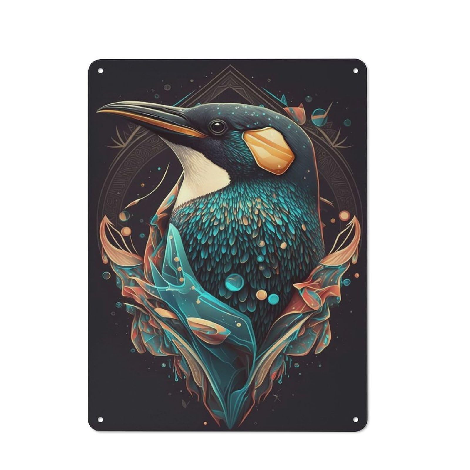 Junmoney Penguin Winsome Country Metal Wall Decor 40X30cm, Country Metal Sign For Kitchen, Cottage, Porch Or Garden Room