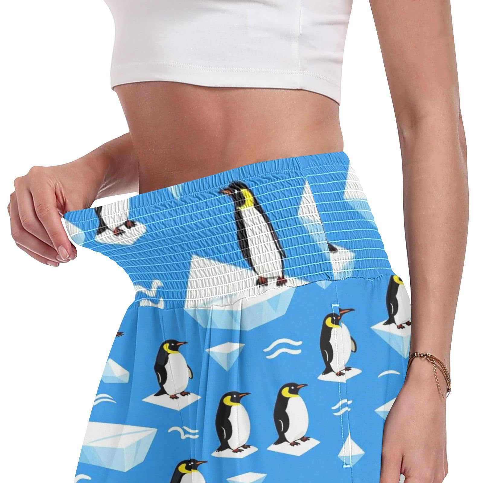Penguin Ice - Pantalones de descanso para mujer, ligeros, elásticos, informales, ropa de descanso