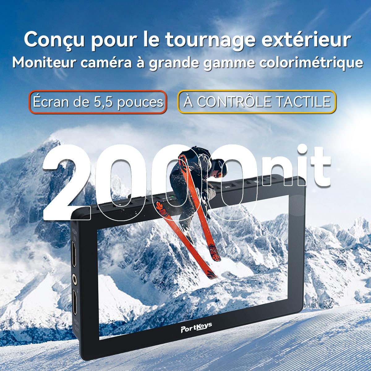 Portkeys LH5P II Moniteur Caméra 2000nit Écran 5,5" Tactile Contrôle Caméra Cadre en métal Bluetooth Compatible avec FX3, A7S III, ZV-E10, R5, R6, C70, BGH1, GH6, BMPCC 4K/6K, Z CAM E2