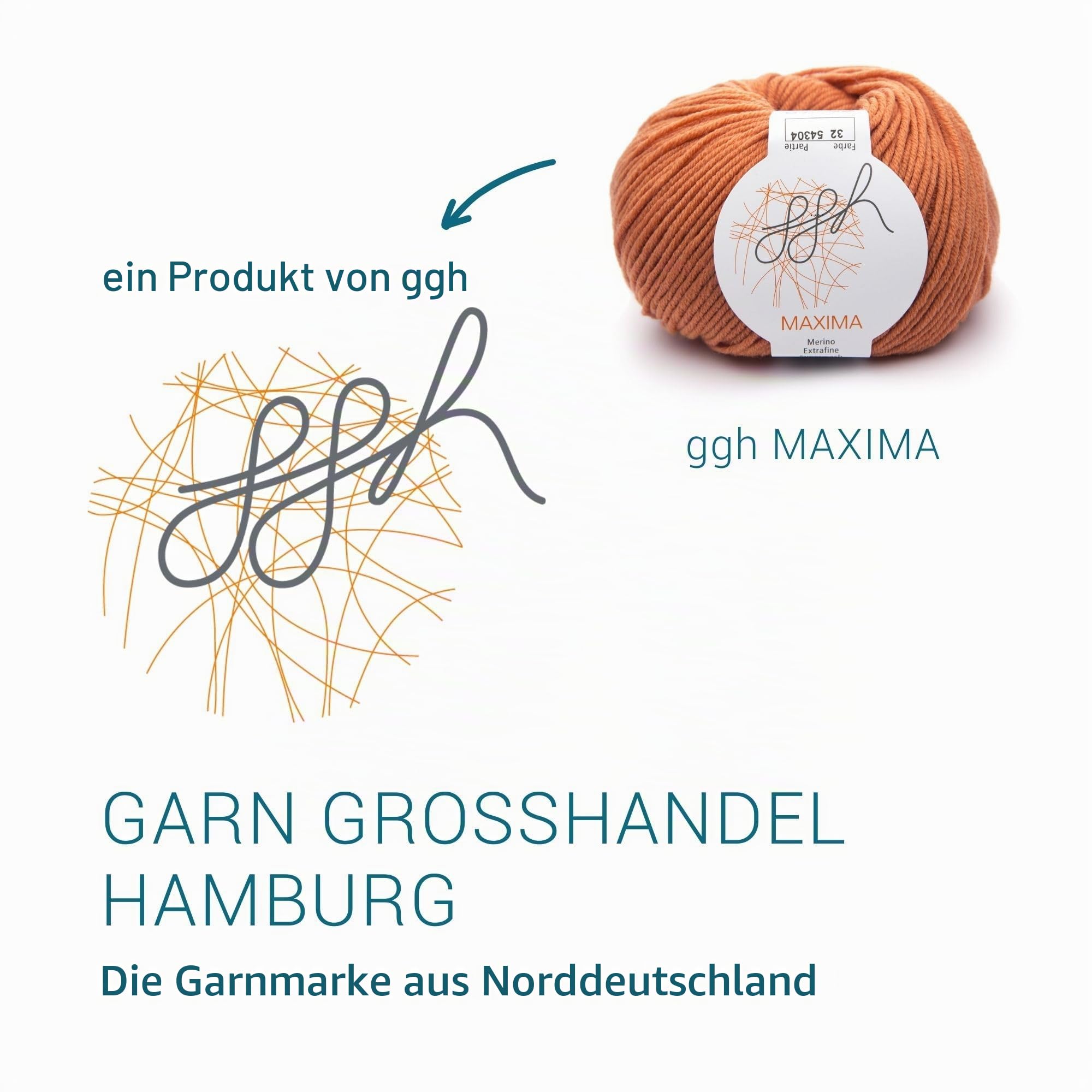 ggh Maxima Box - 6x50g (insgesamt 300g) Merinowolle extrafein und maschinenwaschbar - Nadelstärke 4-5 Farbe 032 - Rostorange