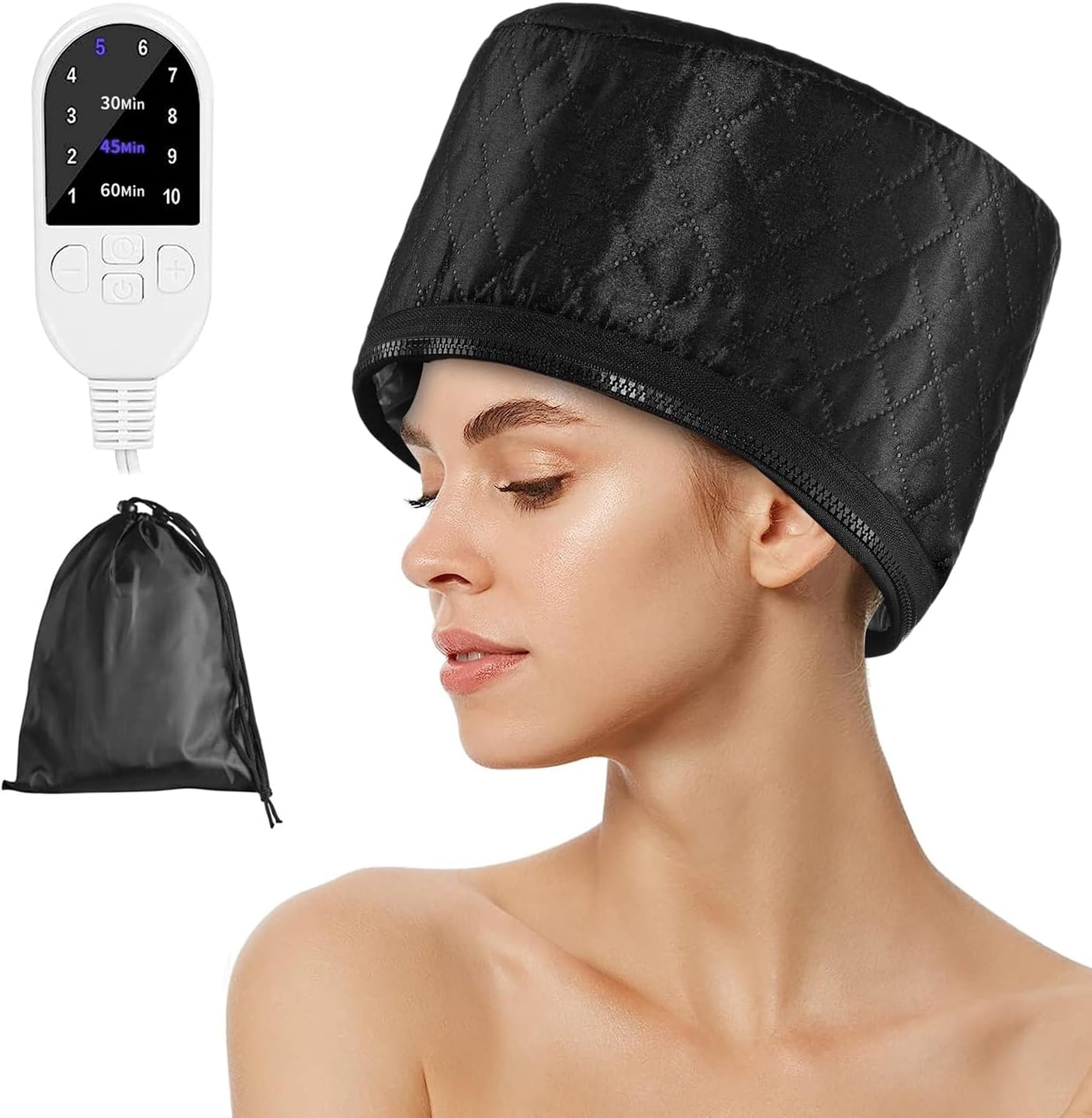 Angju Hair Steamer for Natural Hair Home Use Thermal Heat Cap for Deep Conditioning w/10-level Heats Up Quickly 3 Timer Settings Steamer Cap for Black Hairs Deep Conditioner Hot Hairs Oil Treatment
