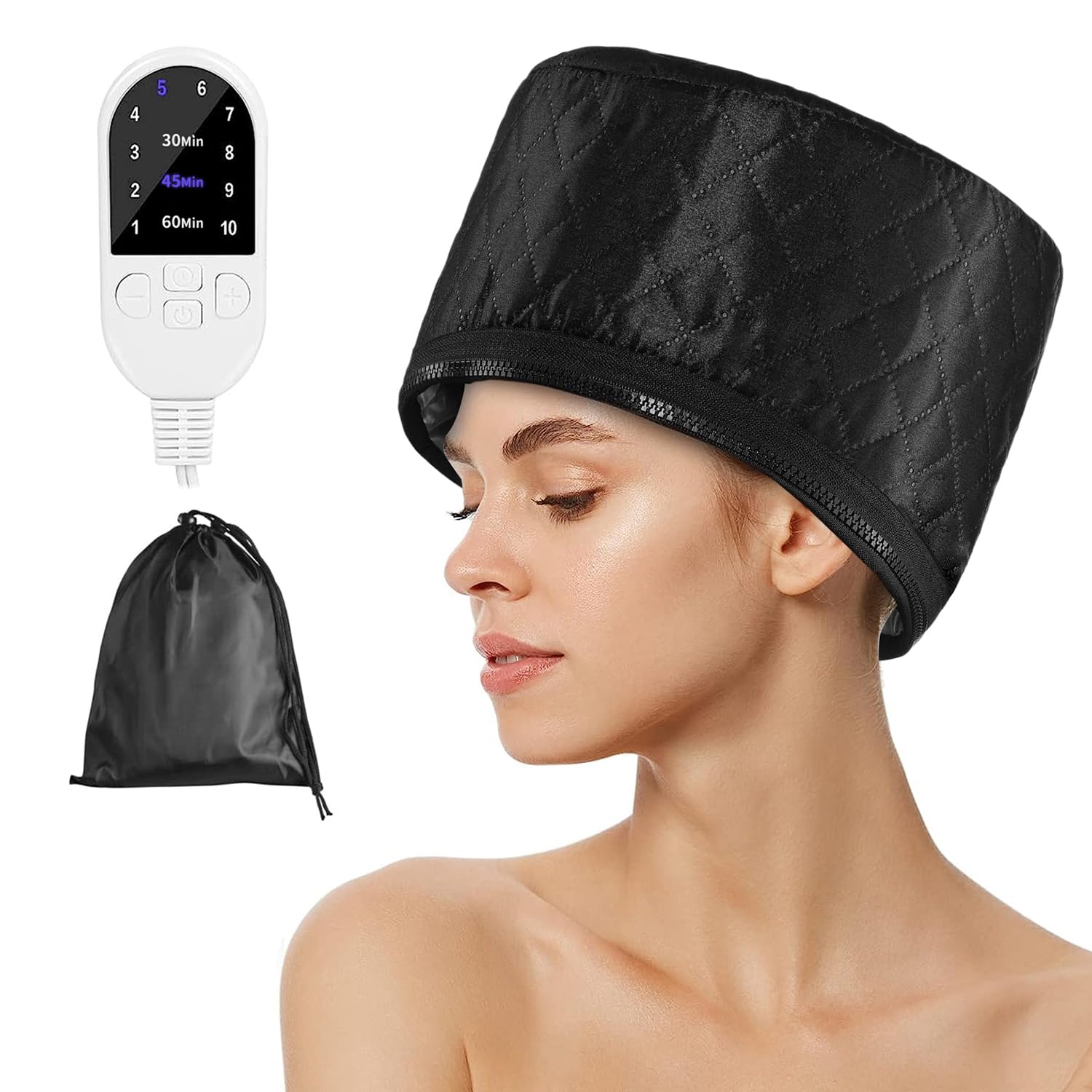 Angju Hair Steamer for Natural and Black Hair - Home Use Thermal Heat Cap for Deep Conditioning - 10-level Heat, 3 Timer Settings, Quick Heating for Oil TreatmentAngju Hair Steamer for Natural and Black Hair - H…