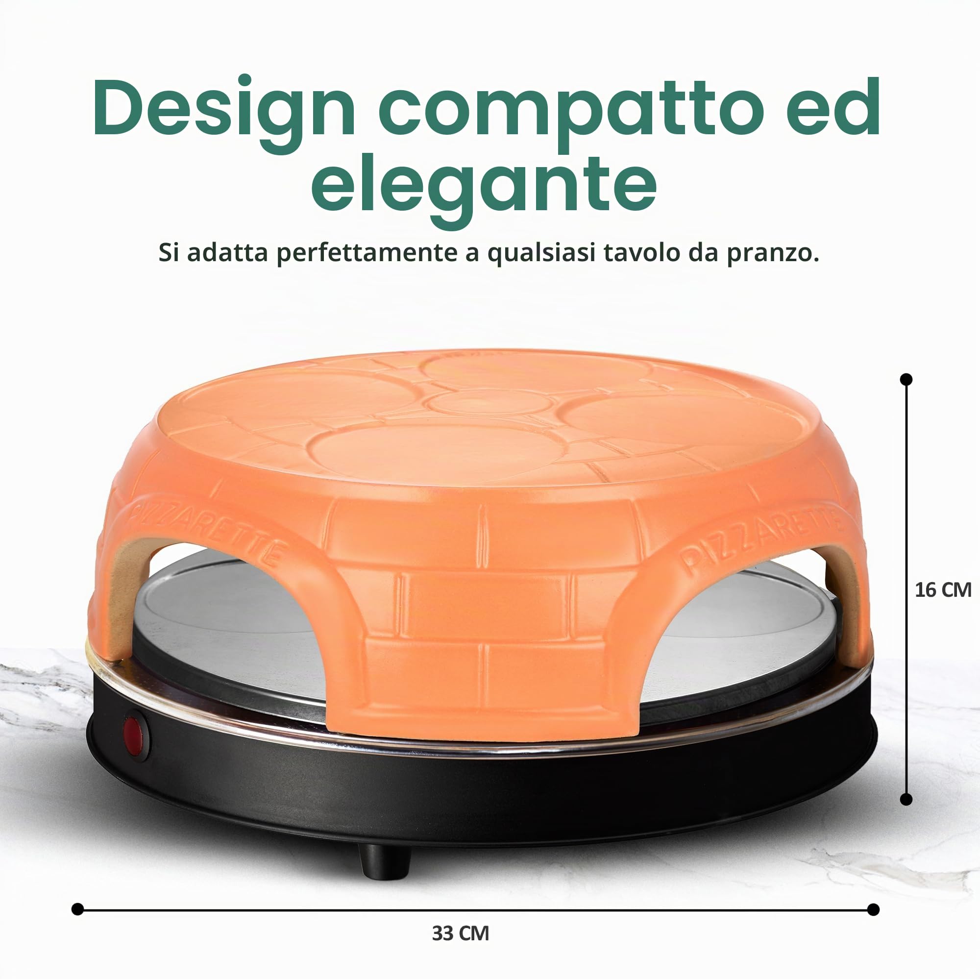 Emerio PIZZARETTE PO-115847.1 - Forno per pizza "PIZZARETTE l'originale, in terracotta fatta a mano, nuovo design PRE-BAKE, per mini pizza