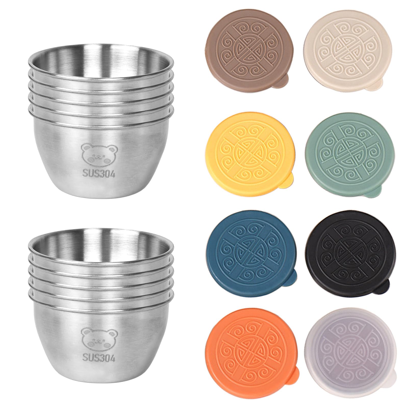 8 Stück Mini Dosen Auslaufsichere Salatdressing Gewürzbehälter, 50ml Edelstahl Dressing Behälter mit Silikon Deckel, Wiederverwendbare Mini Saucenbehälter Dip, für Dips, Gewürze, Sauce, Marmelade