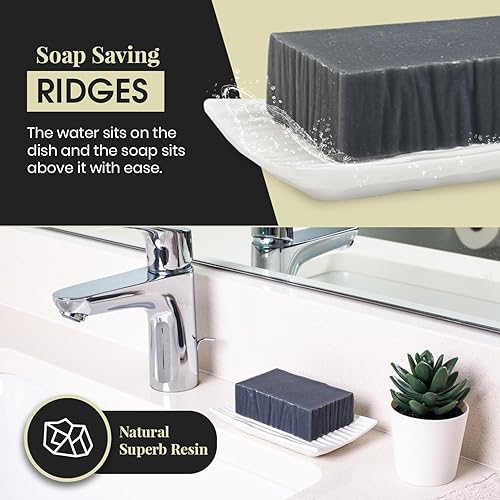 Miniatura 8 de Jabonera moderna Zen blanca  4.9 x 3 pulgadas  Soporte de cerámica duradero para jabón con crestas de ahorro de jabón, pies antideslizantes,