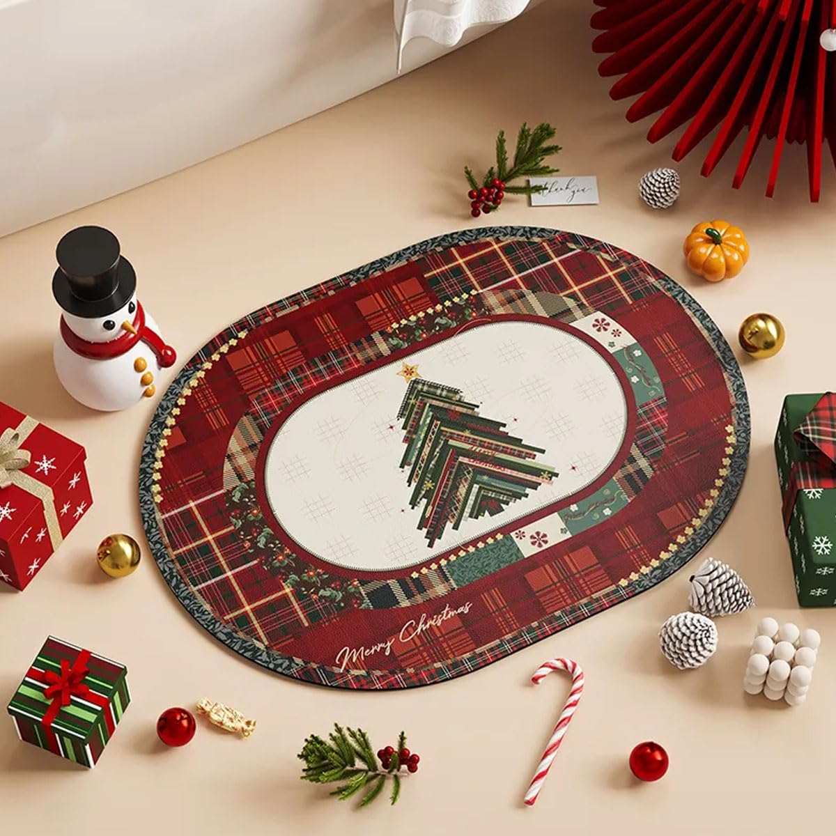 Tapis de bain absorbant en diatomite sapin de Noël doux et séchage rapide