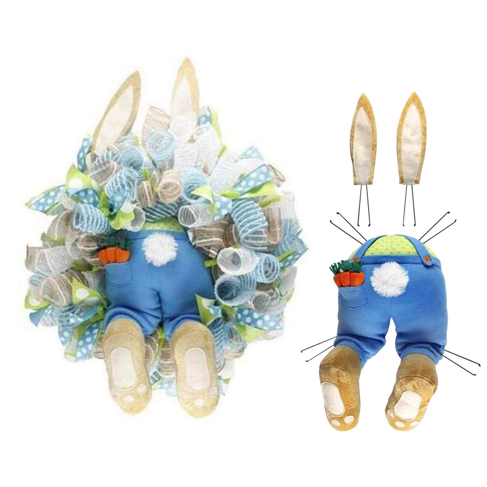 oufenli Easter Decorations Wreath Kit Brown Bunny Butt With Ears Cute Garland Welcome Door Decor - Spring Outdoor Home Wall Hanging Cartoon Ornament Decor (Blue)