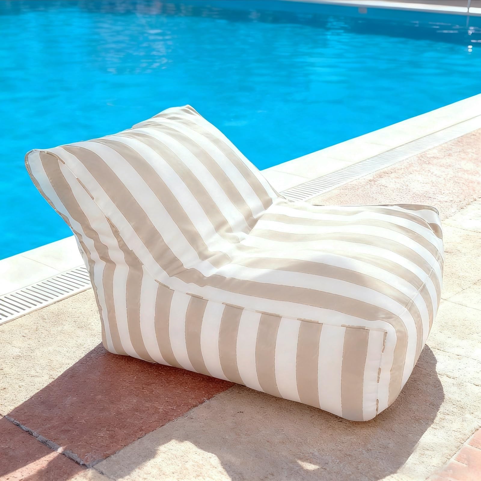 SXBCyan Floating Bean Bag for Pool- Outdoor Waterproof Bean Bag Cover No Filler Stripe Outdoor Beach Pouf Beanbag Sofa Bed Pouf Chair Oxford Kids