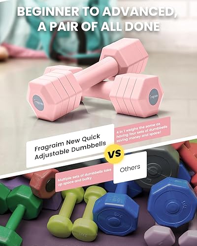 Miniatura 5 de Juego de mancuernas ajustables, juego de pesas de mano 4 en 1 para mujeres y hombres, un par de mancuernas de 10 libras cada uno de 2 libras, 3