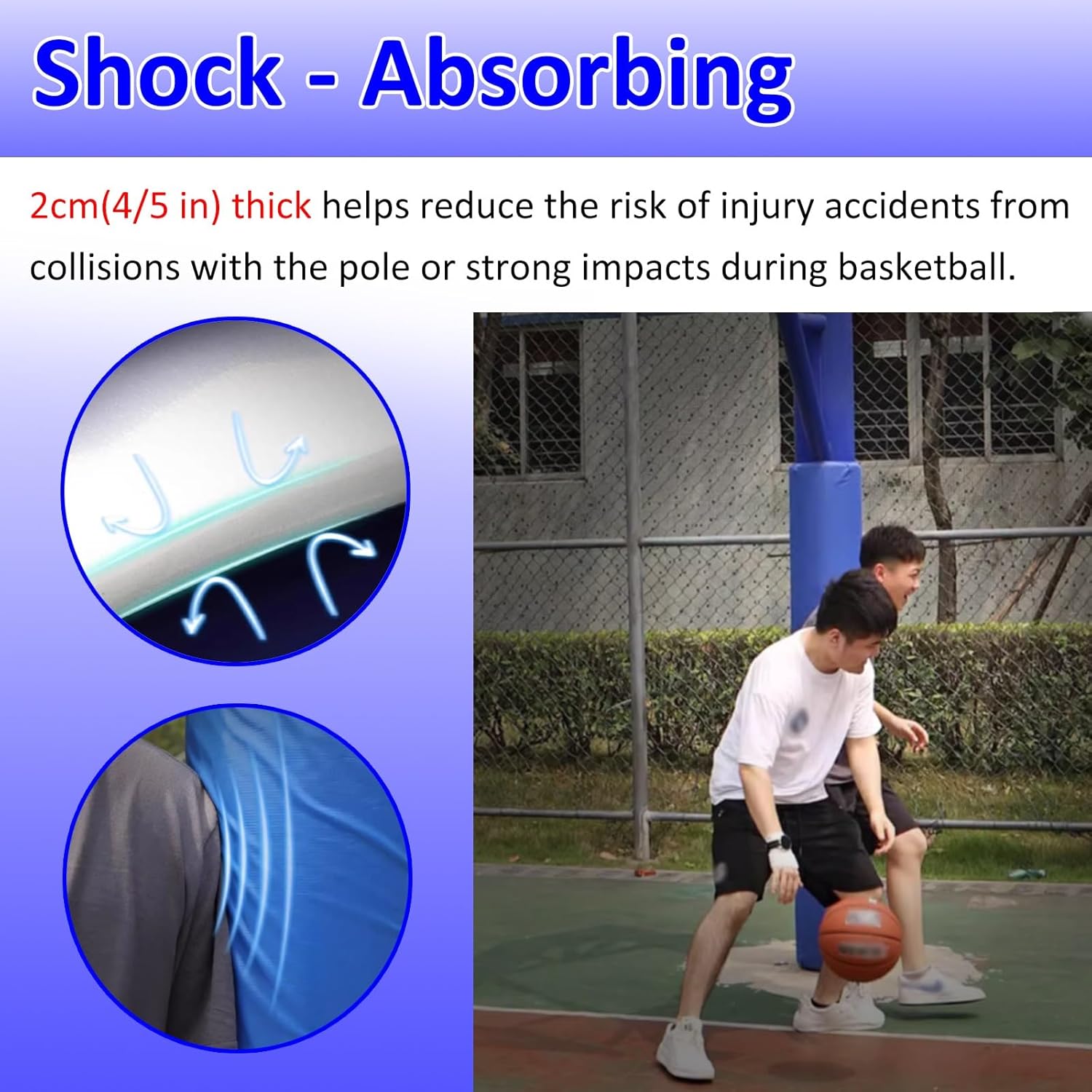 High Visibility Waterproof Padded Cover for Basketball Hoop Pole - Fits 11-22 CM Diameter Posts, Durable Round Column Protection, Ideal for Basements & Outdoor Use