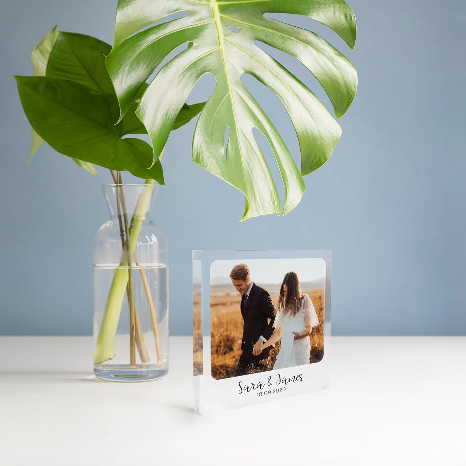 Customized Acrylic Photo Cube, Freestanding Acrylic Block Frame, Durable Photo Cube for Desk Decor, Non Breakable Frames, Personalized Photo Gift for Birthday, Valentines Day, Anniversary, Wedding, Graduation, Keepsake Gift for Her Him (Design 2, 5x5 in)
