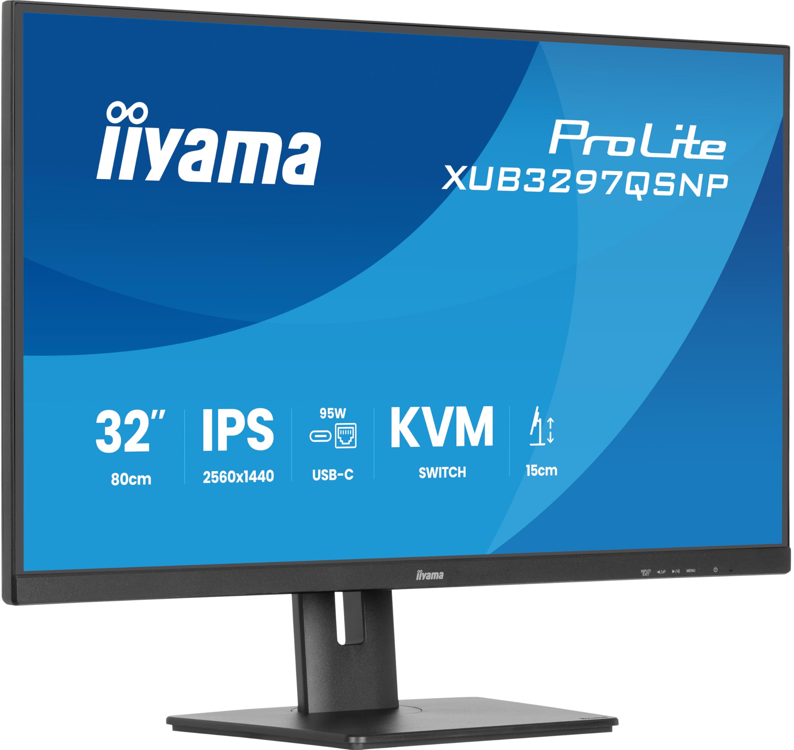 iiyama Prolite XUB3297QSNP-B1 80cm 32" IPS LED-Monitor QHD 100Hz HDMI DP-in/Out DaisyChain USB3.2 USB-C Dock 95W RJ45 (LAN) KVM-Switch Höhenverstellung Pivot AdaptiveSync schwarz
