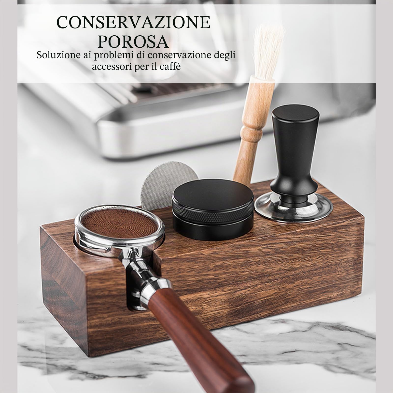 Stazione di Pressatura 51|54mm, Stazione di Pressatura del Caffè in Noce con Cuscino in Silicone, ad Altezza Regolabile, Tamper Station Adatta per la Maggior Parte Degli Accessori per il Caffè