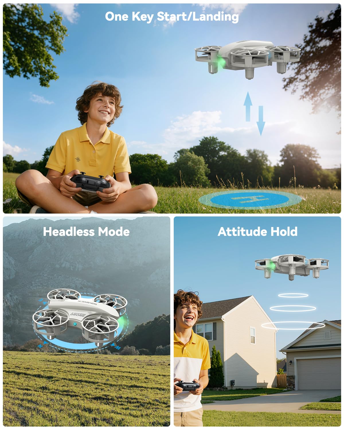 SIMREX Mini drone per bambini con flip a 360° e luci a LED, quadricottero RC, mantenimento dell'altitudine, avvio / atterraggio con un tasto, modalità headless, regalo giocattolo per principianti dai