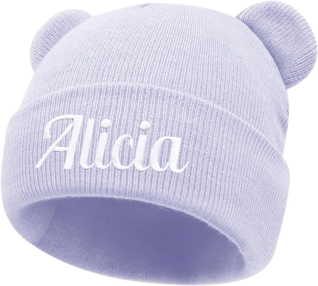 Personalized Baby Beanies Hats, Custom Embroidered Name Knitted Cute Bear Ear Toddler Cap for Girls Boys