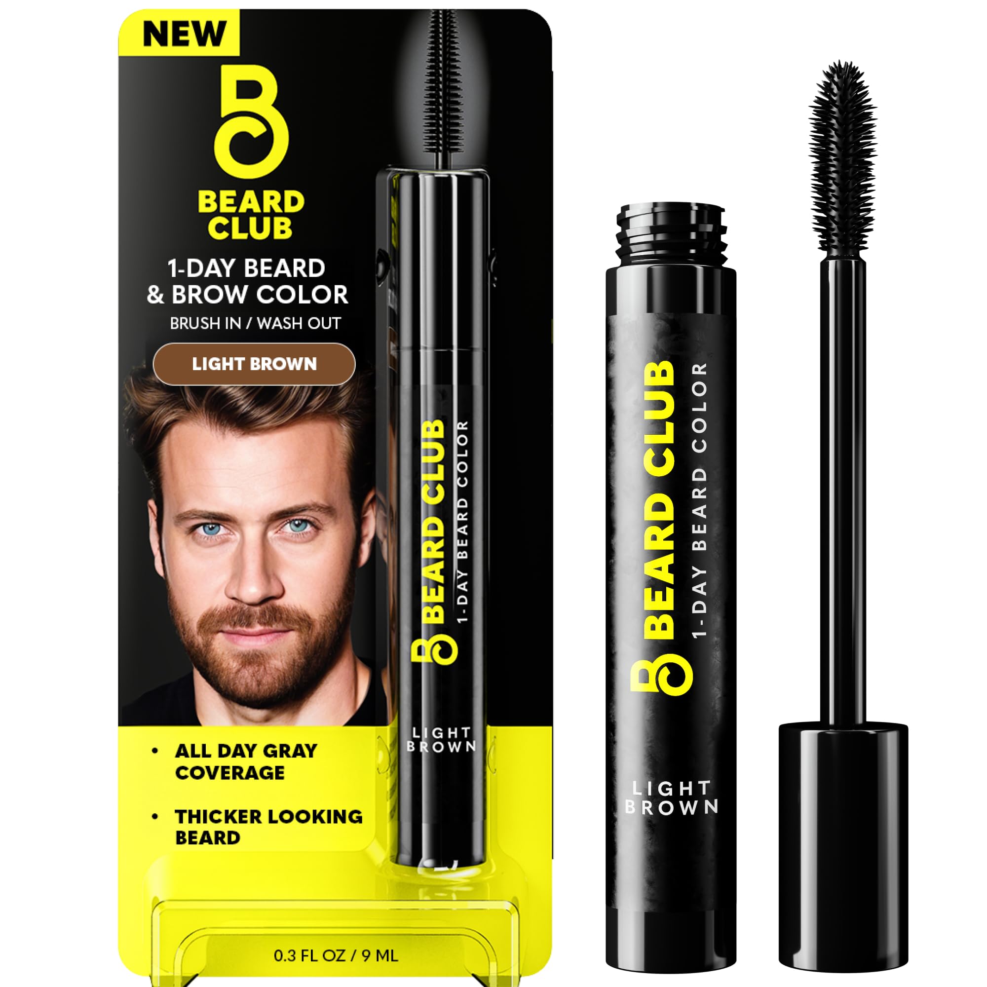 The Beard Club 1 Day Temporary Beard Dye for Men - Light Brown Beard, Mustache & Eyebrow Color for a Fuller, Well-Defined Look, Water & Sweat Resistant, Up to 30 Applications, 0.3 fl oz