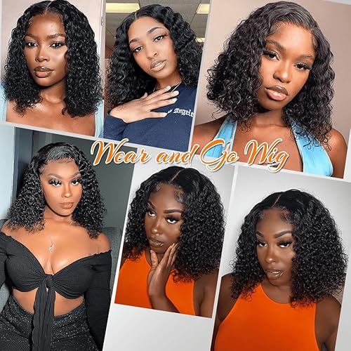 Miniatura 6 de Wear and Go - Pelucas de cabello humano sin pegamento, precortadas con banda elástica, 14 pulgadas, onda profunda, cierre 4x4, pelucas de cabello