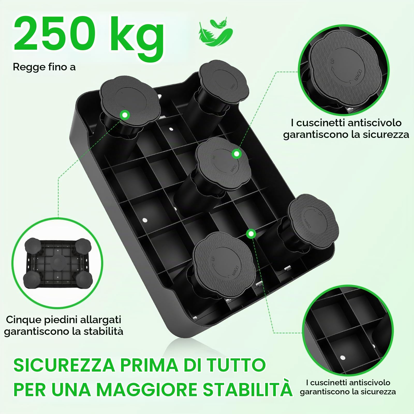 Gradino antiscivolo da 15 cm, gradino a 3 livelli regolabile in altezza con luce notturna, max. 250 kg, 42 * 32 cm, sgabello per interni ed esterni per anziani, doccia, vasca da bagno, auto