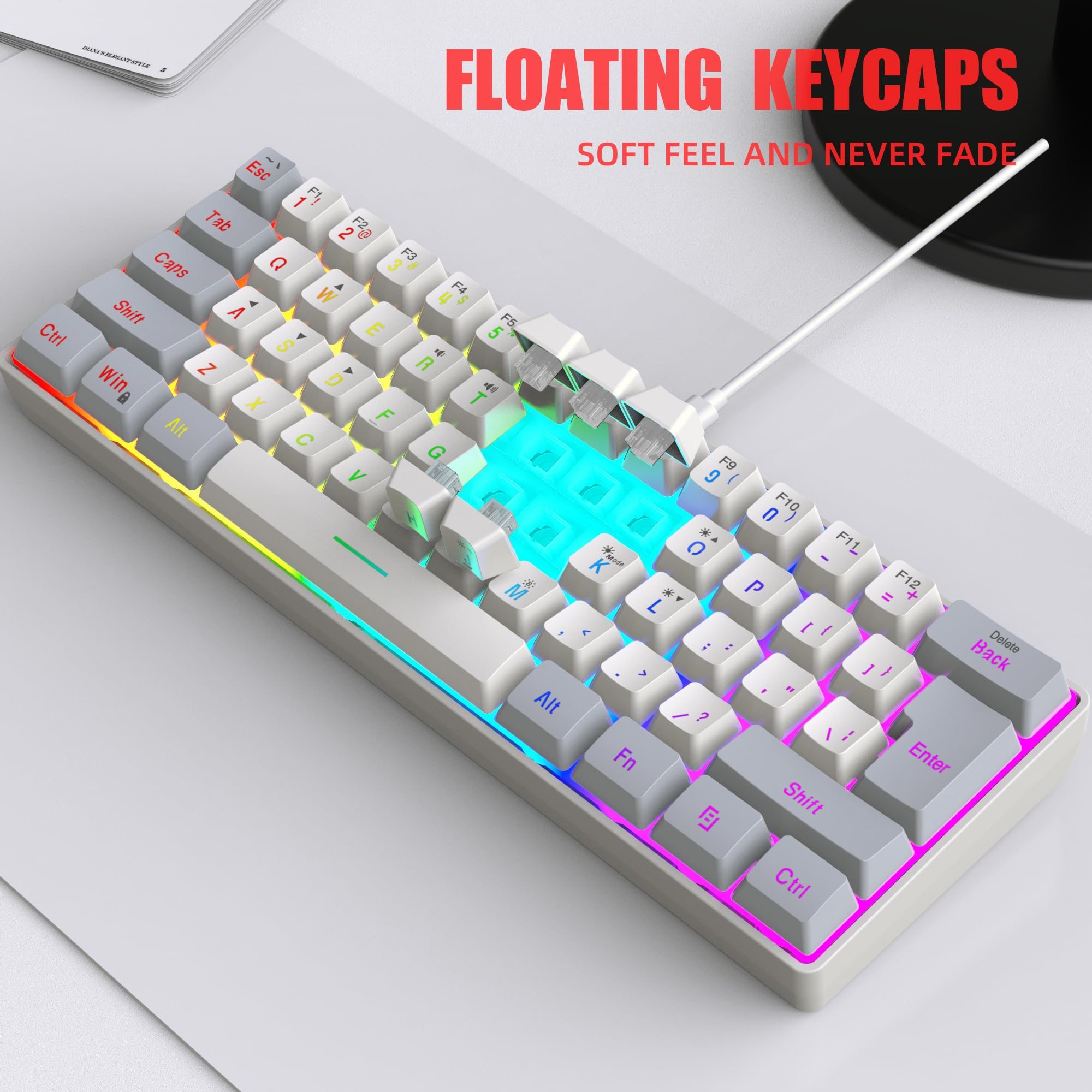 Snpurdiri 60% Wired Gaming Keyboard, 61 Keys RGB (Grey-White) view 8