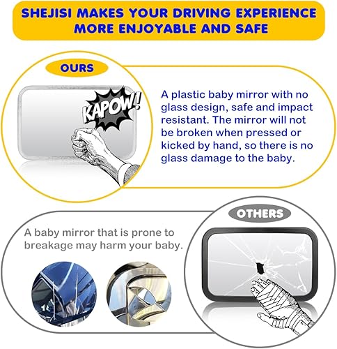 Miniatura 4 de SHEJISI Espejo de coche para bebé, sin vidrio, más seguro, nunca se rompe, 11.5 x 7 pulgadas HD gran campo de visión, puedes ver al bebé en el