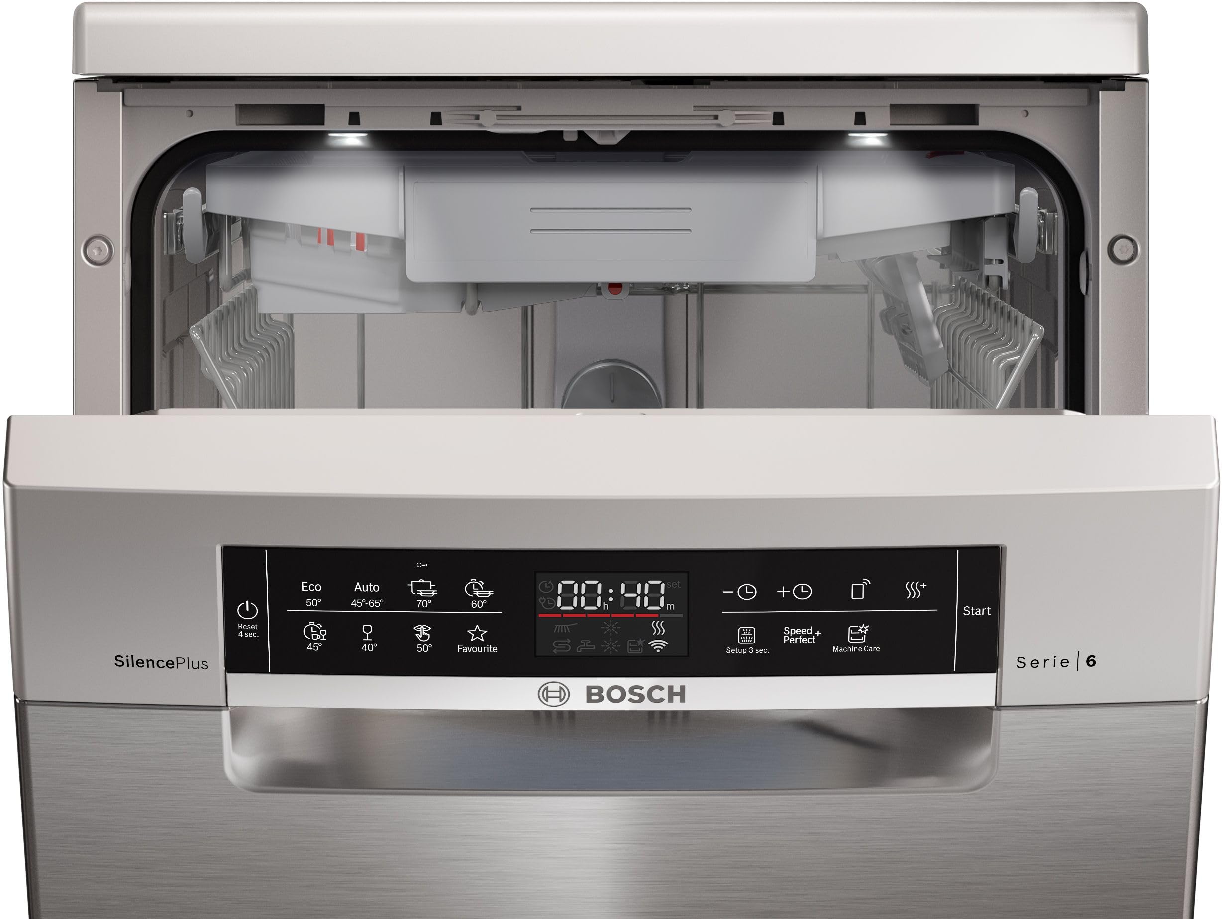 Bosch SPS6EMI21E Serie 6, Lavastoviglie Smart da libera installazione, 10 coperti, Cestelli personalizzabili, Motore EcoSilence Drive, Acciaio spazzolato anti-impronta, 45 cm.