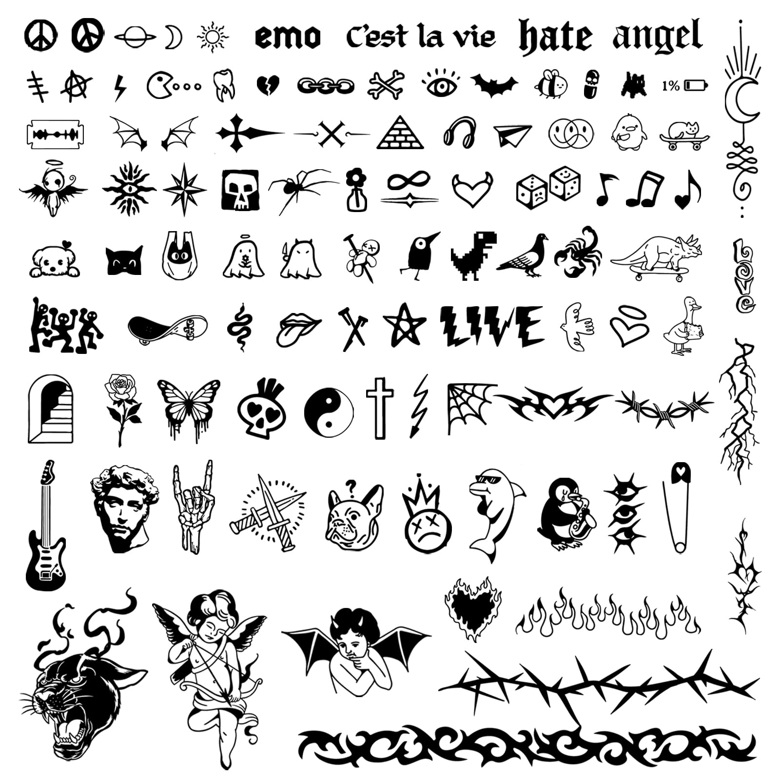3sheets Halloween Temporary Tattoos for Men Women Adults Fake Tattoos Semi Permanent Tattoos Gothic Writing Various Cool Patterns Waterproof 1-2 Weeks