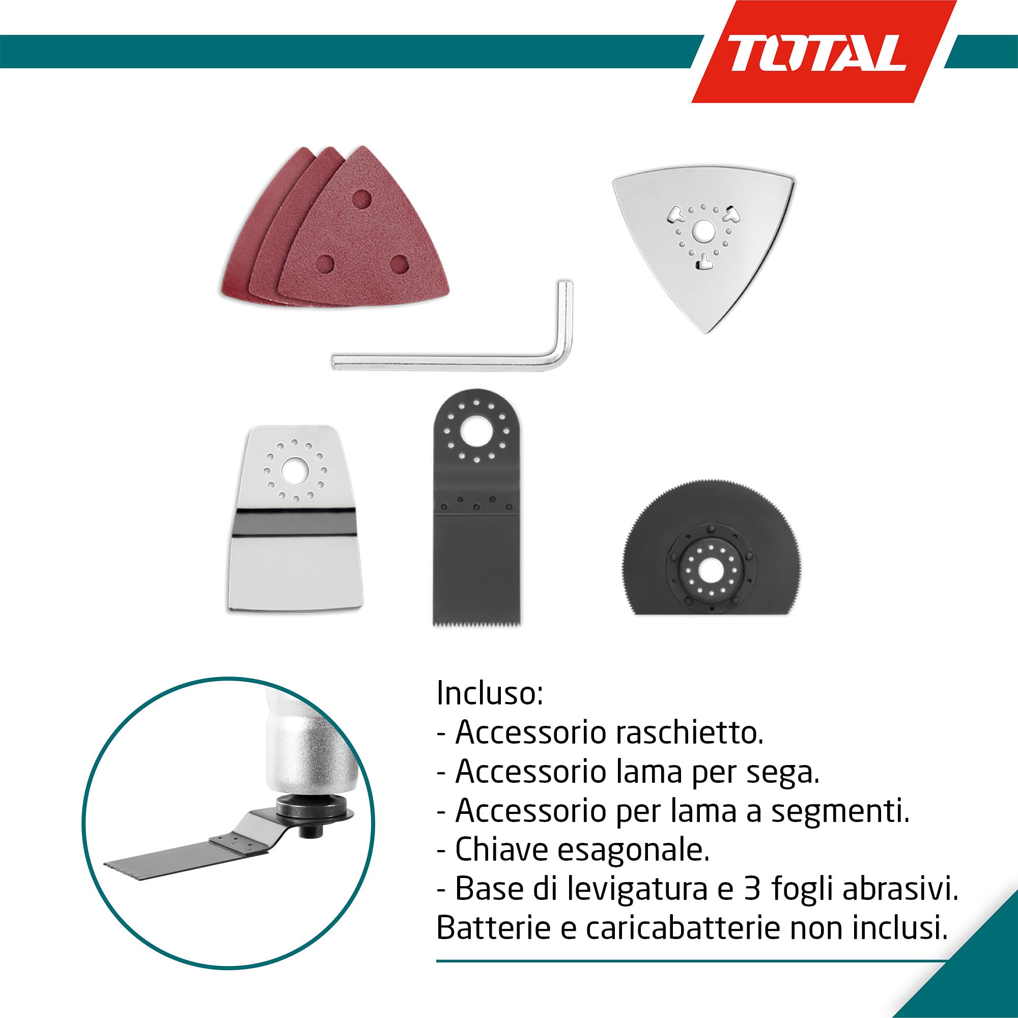 TOTAL - Utensile Multifunzione CM 20V | Utensile Versatile per Lavori Domestici | Compatibile con Amig Isolante e Griglia | Adatto per Potatura e Maniglie, Multicolore
