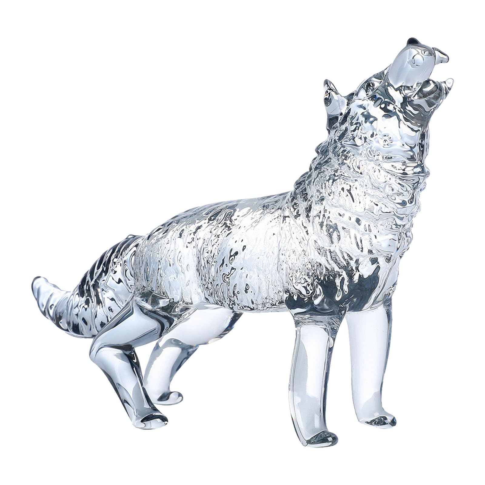 KAQNTUD Elegant Crystal Glass Wolf Figurine Howling Wolf Statue with Elaborate for Home Presentation Mouth-Blown Glass Sculpture