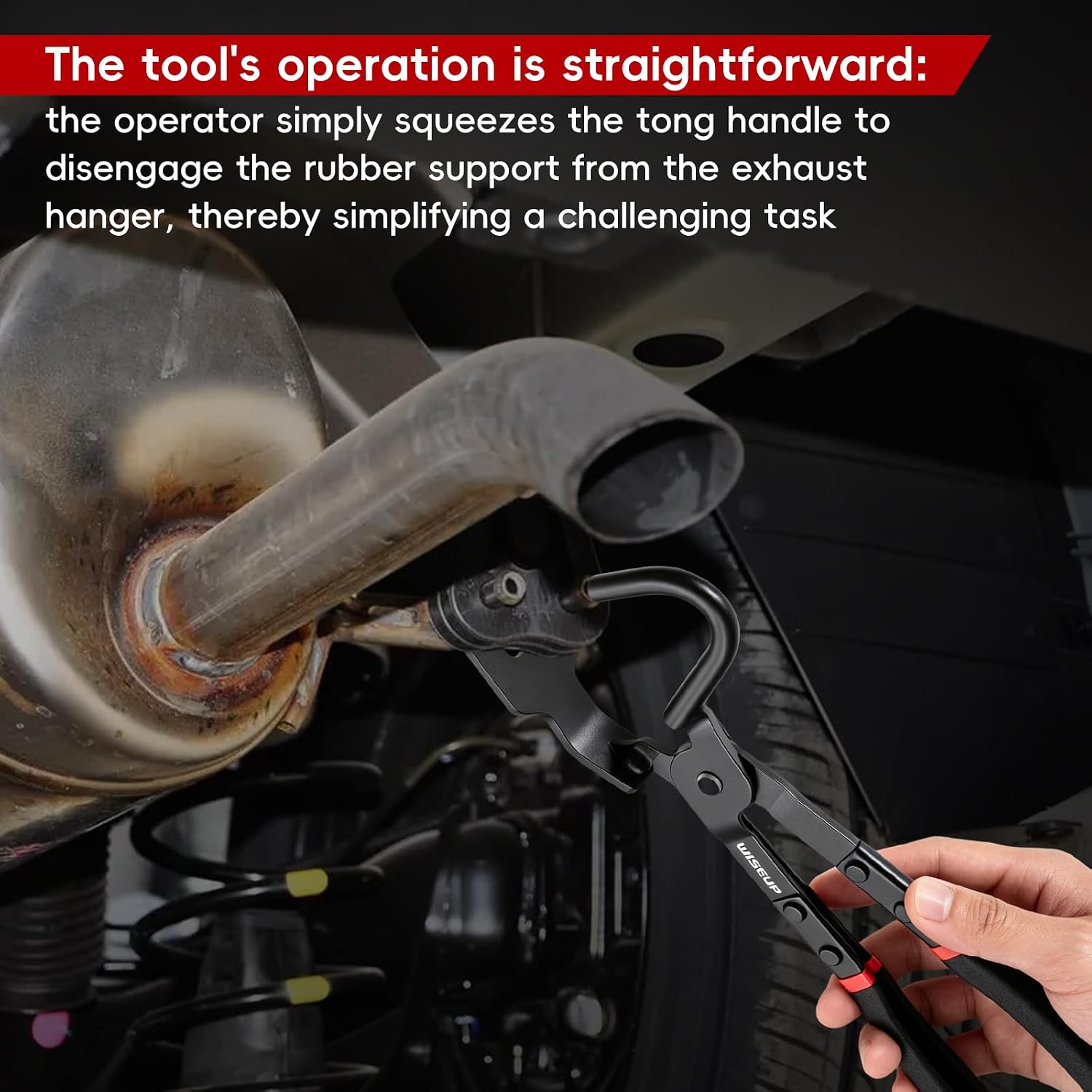 WISEUP Exhaust Hanger Removal Tool – Heavy-Duty Pliers for Car & Truck Rubber Exhaust Hangers with Non-Slip Grip, Compatible with Most Domestic & Imported Exhaust Systems