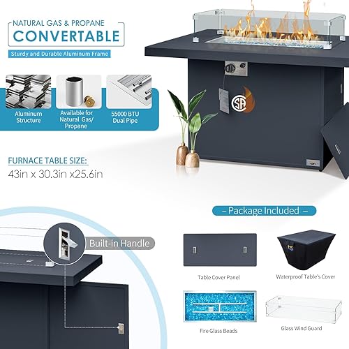 Miniatura 77 de NICESOUL 7 Piece White Powder-Coated Aluminum Patio Furniture with Fire Pit Table, 29 Inch Extra Wide Outdoor Sectional Sofa for 6, High-End Heavy