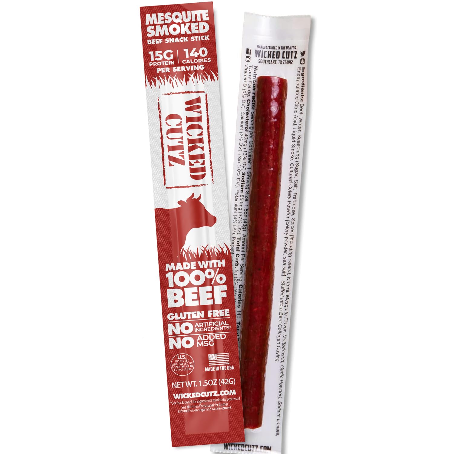 Smoked Mesquite Beef Sticks, 15g Protein Per Beef Stick, Tender & Juicy Extra Large Meat Stick, USA Made High Protein Meat Sticks, Carnivore Snacks (12 Pack)