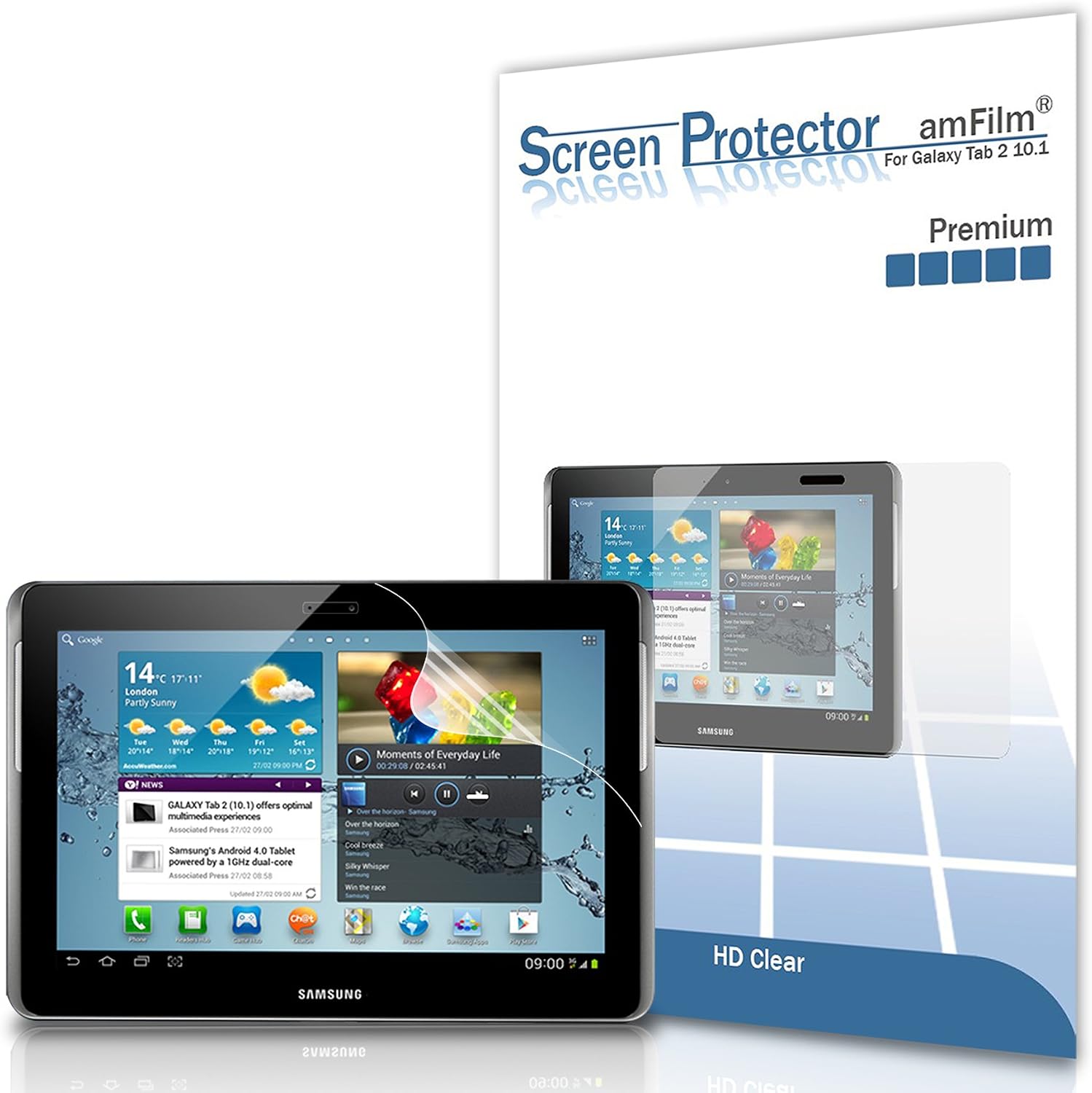 amFilm Premium Screen Protector Film HD Clear (Invisible) for Samsung Galaxy Tab 2 (10.1-inch) and Galaxy Note 10.1 (1st Generation/2012 Edition) (2-Pack) [in Retail Packaging]