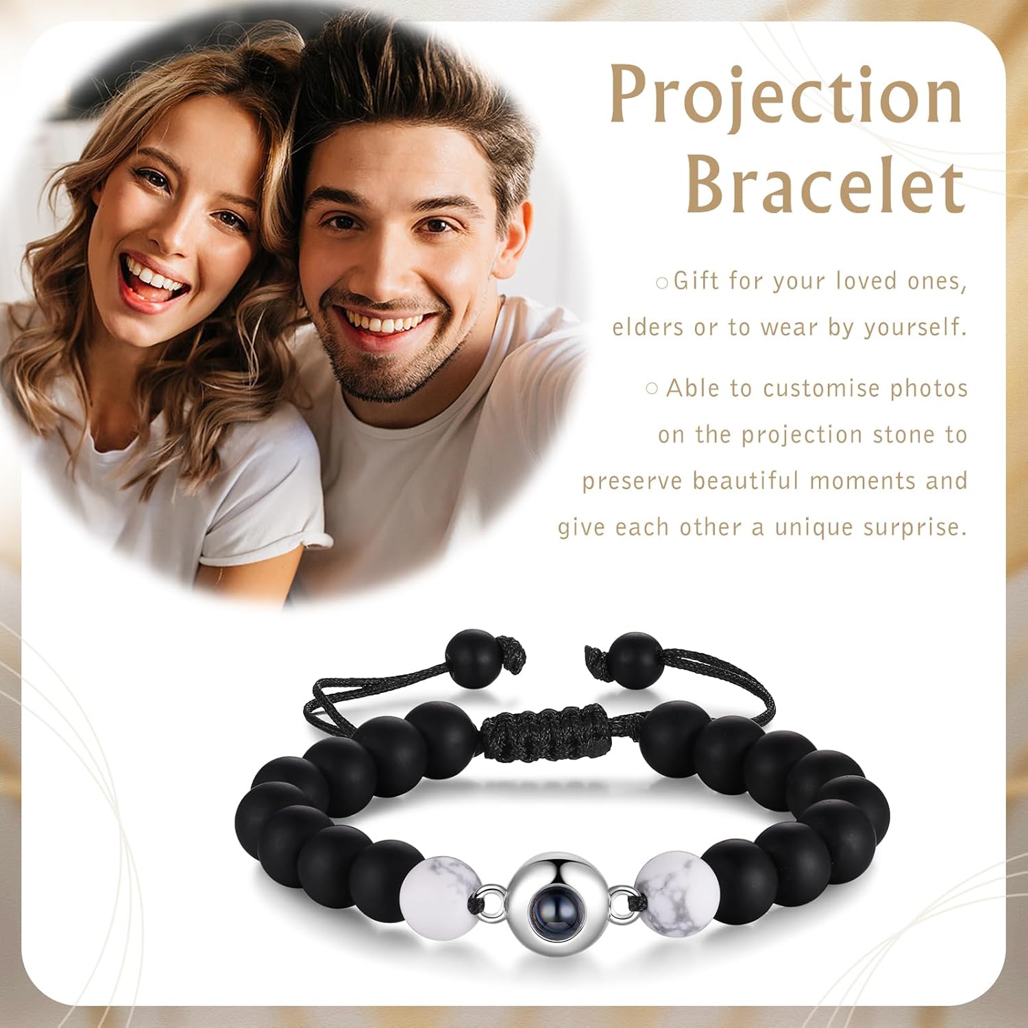 kaululu Personalized Photo Projection Jewelry Custom Bracelet with Picture Inside for Men Women Memorial Gift for Couples Mom Dad Birthday Christmas Anniversaries