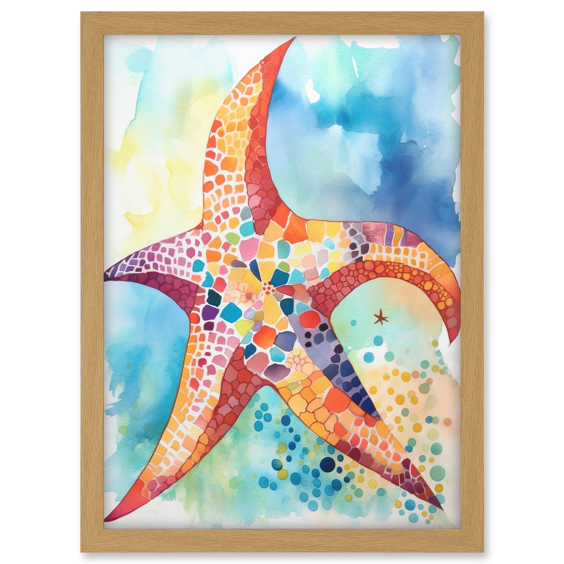 Artery8 Abstract Mosaic Starfish Folk Art Artwork Framed A3 Wall Art Print