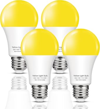 لمبات إضاءة LED صفراء مكافئة بقوة 150 وات من Flaspar للاستخدام الخارجي، لمبة إضاءة LED صفراء A19 للاستخدام الخارجي، لمبة إضاءة شرفة كهرمانية بقوة 13 وات، قاعدة E26، غير قابلة للتعتيم، مثالية لعيد الهالوين، الفناء، السطح، الفناء الخلفي، عبوة من 4 قطع