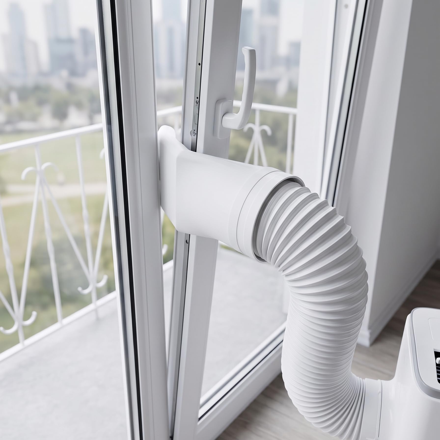 Fensteradapter für mobile Klimaanlagen & Klimageräte | Abluftschlauch Adapter für Dachfenster, Kippfenster & Türen mit geringem Spalt von nur 35mm! (für 130mm Schlauch)